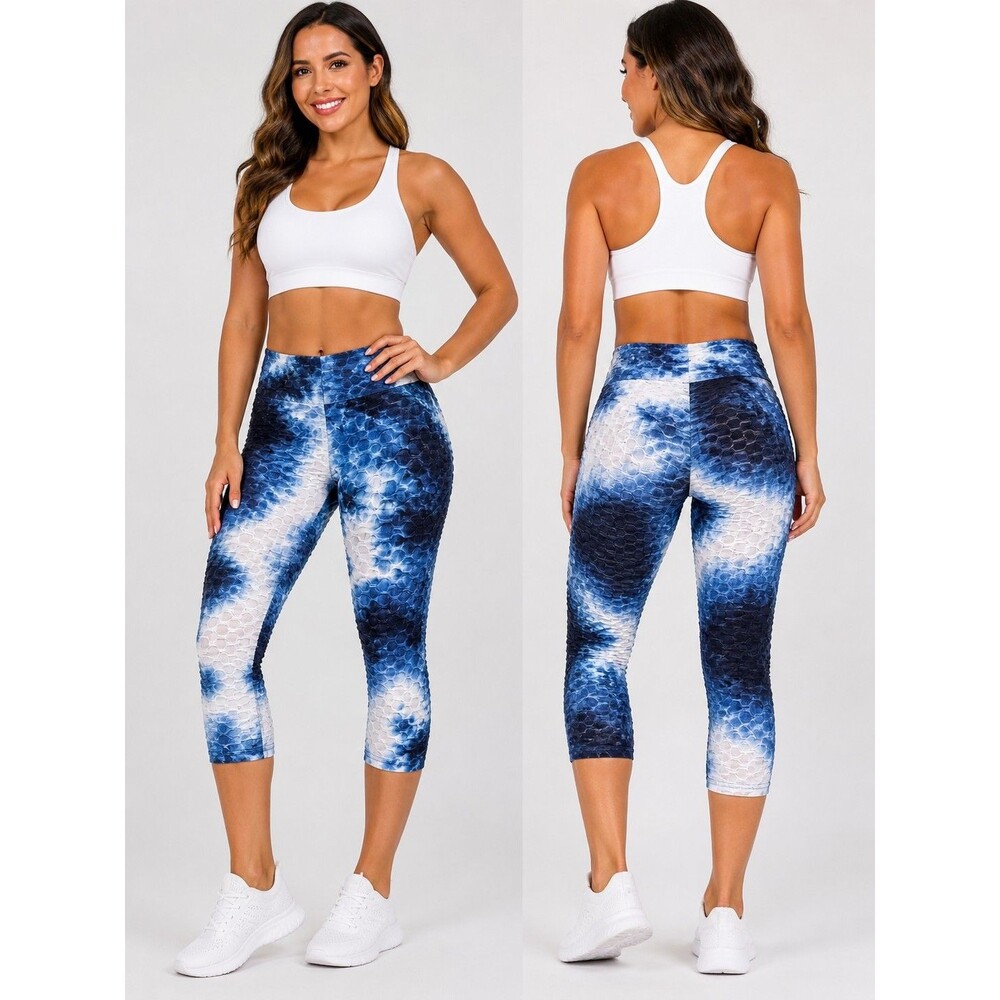 Women’s BlueTie Dye Textured Leggings Booty Lift Honeycomb Size M